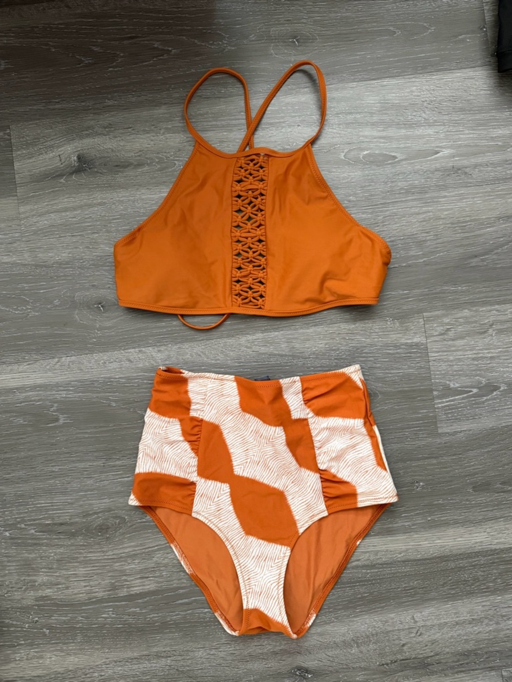 American Eagle Outfitters Orange Crochet High-Neck Bikini Set